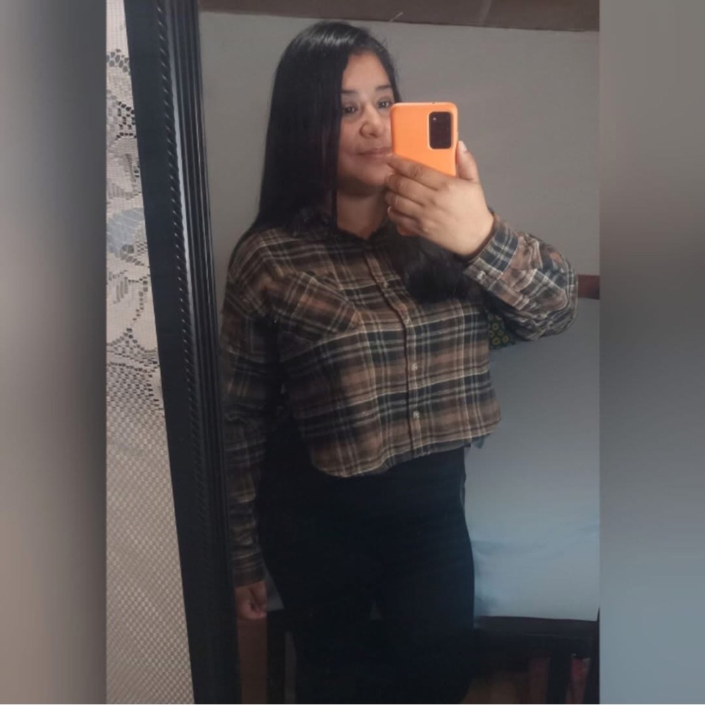 Love Notes Brown and Black Plaid Cropped Button-Down Shirt